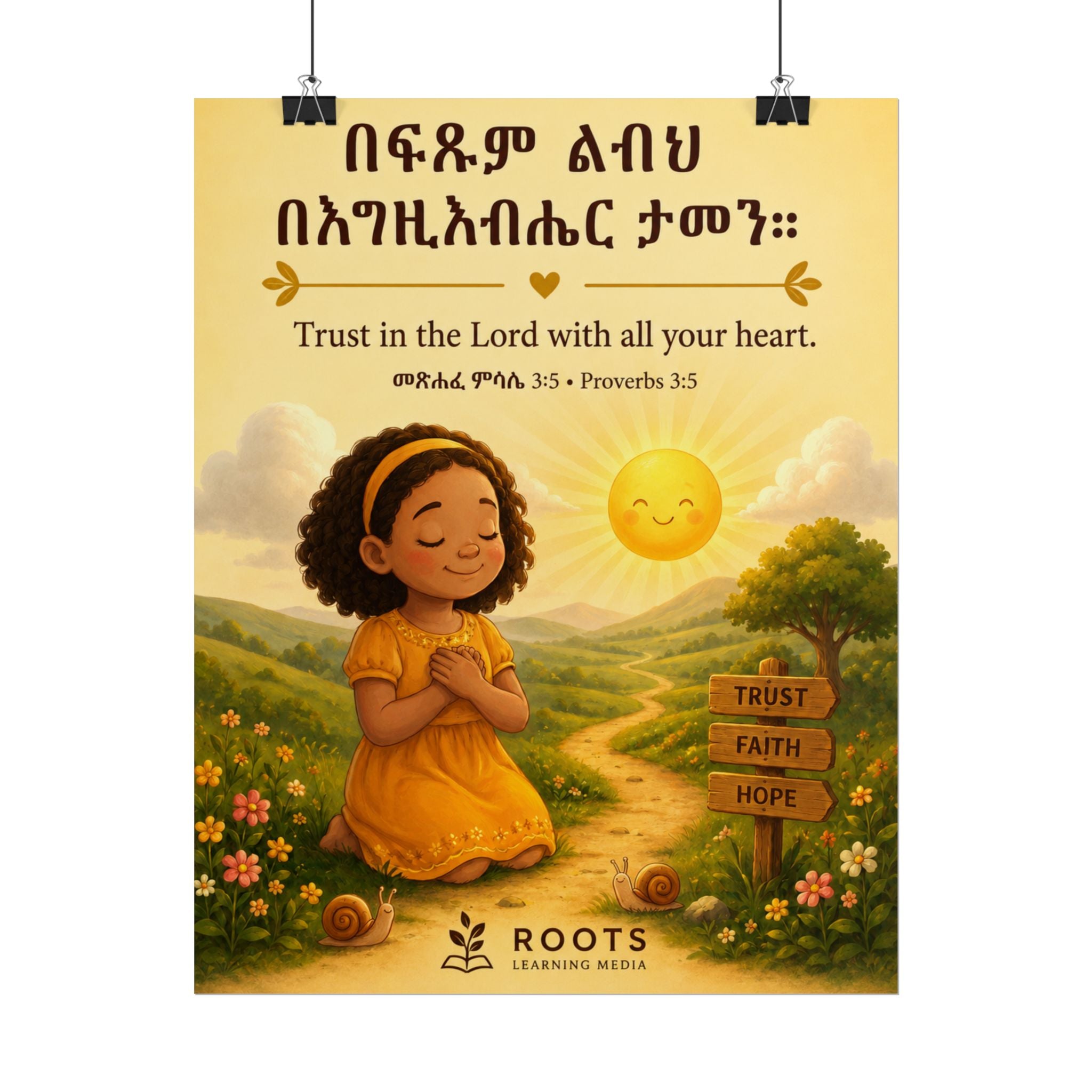 Proverbs 3:5 | መጽሐፈ ምሳሌ 3:5 Amharic Christian Kids Wall Art Print | Trust in the Lord