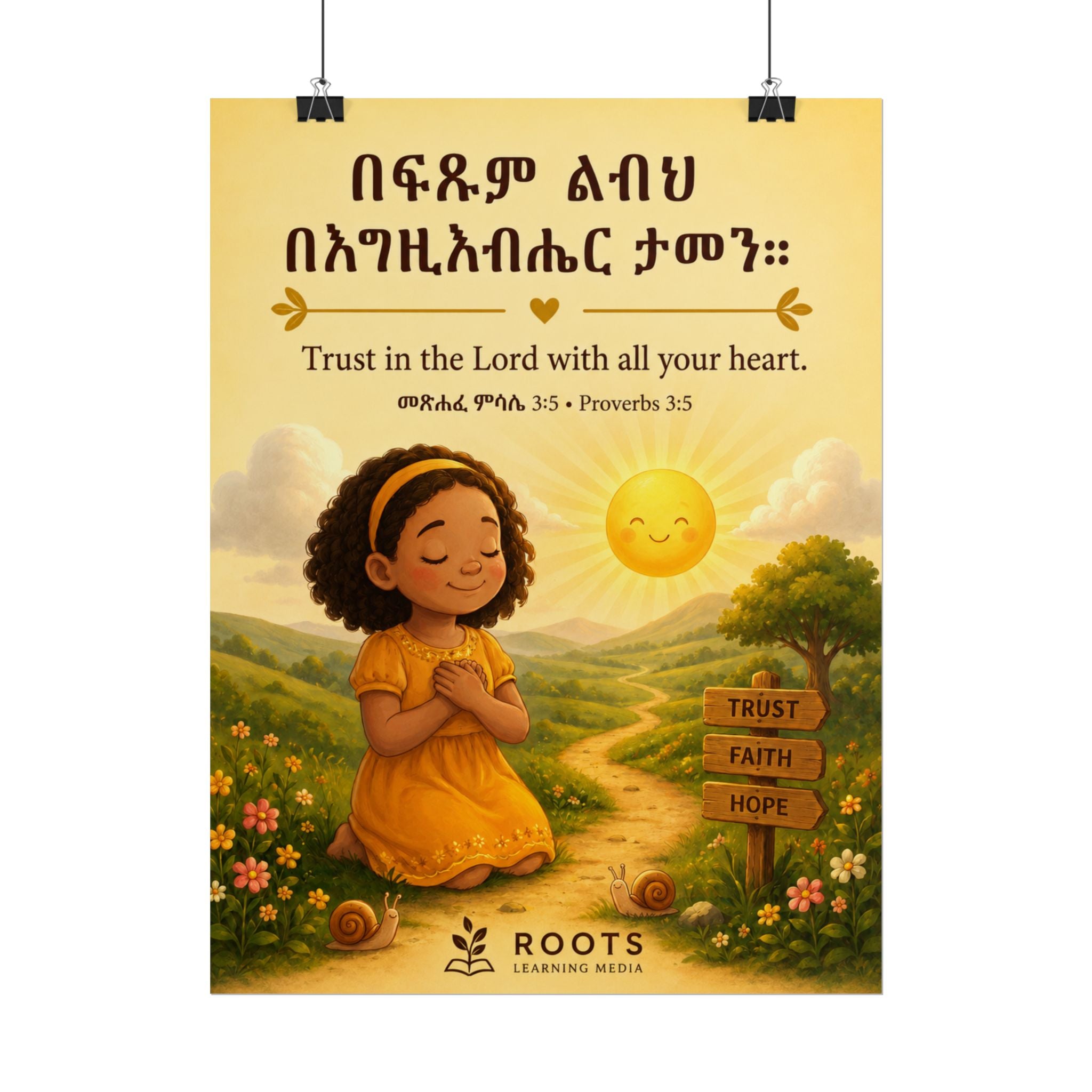 Proverbs 3:5 | መጽሐፈ ምሳሌ 3:5 Amharic Christian Kids Wall Art Print | Trust in the Lord